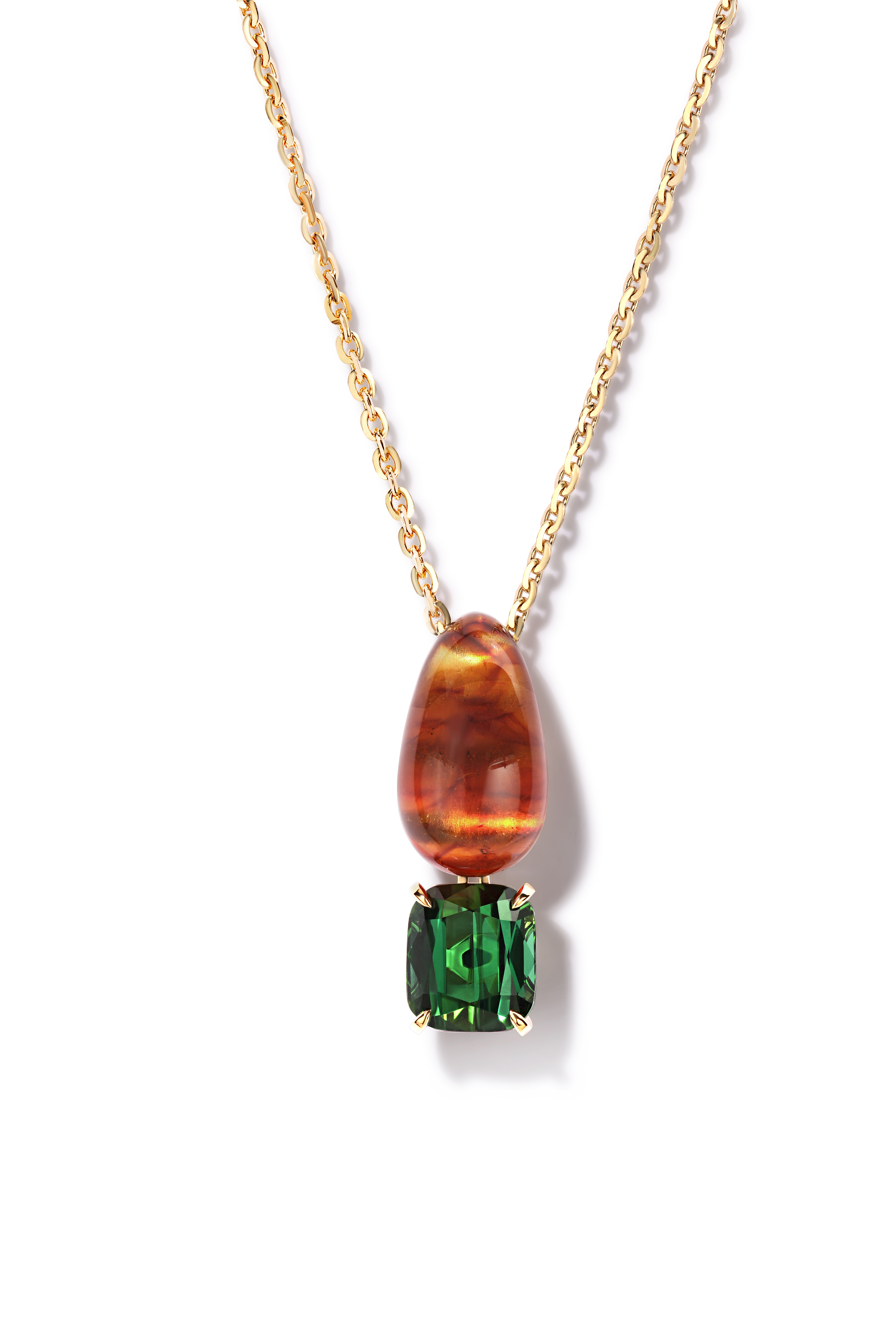 Pendant with amber and tourmaline