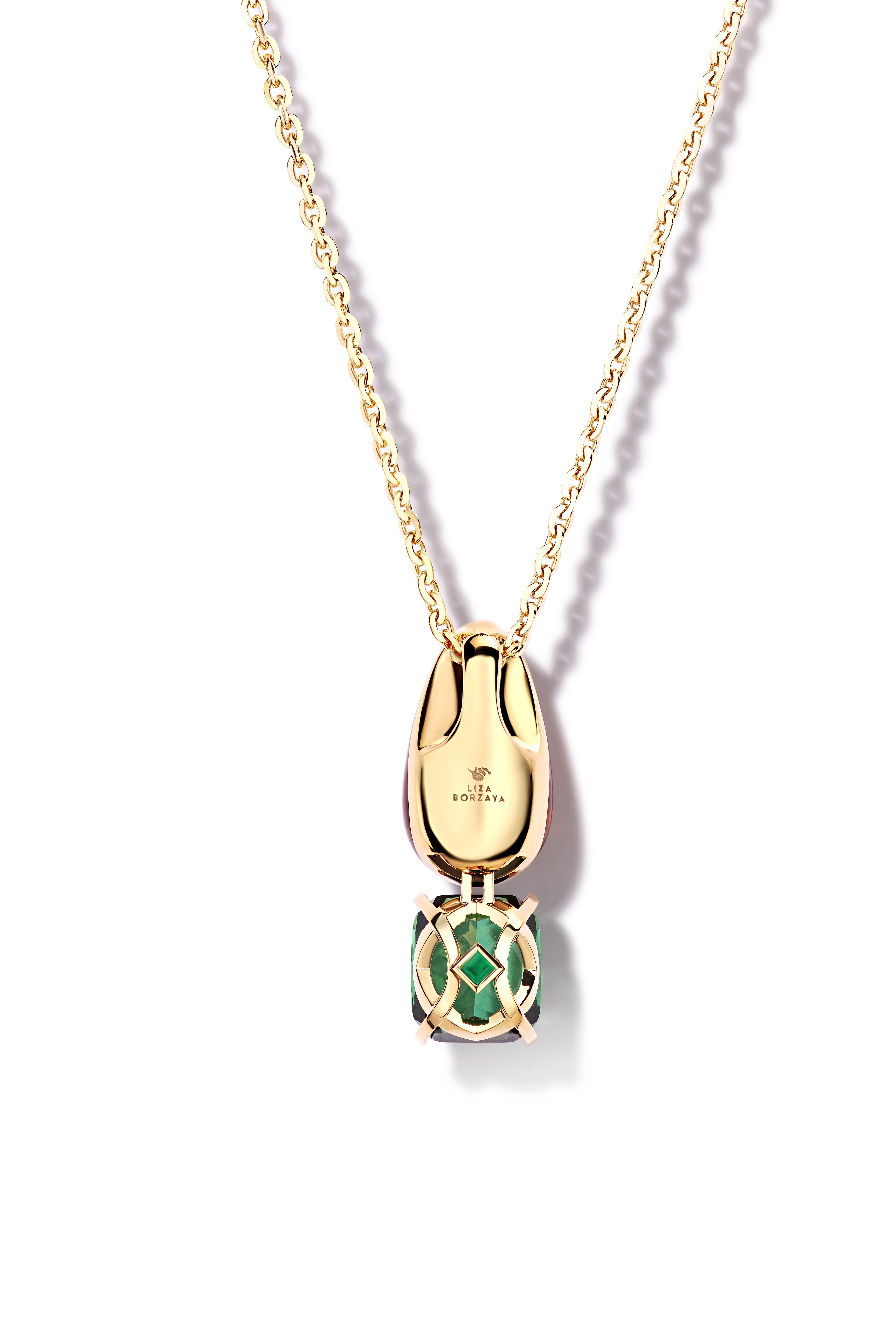 Pendant with amber and tourmaline