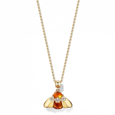 Amber bumblebee pendant with diamonds, 9 mm