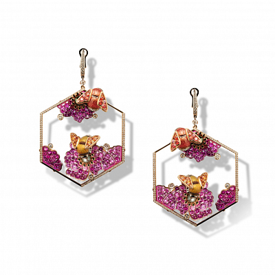  Earrings "Poppy + Bumblebees + titanium"