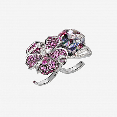 Flower & Skull Ring