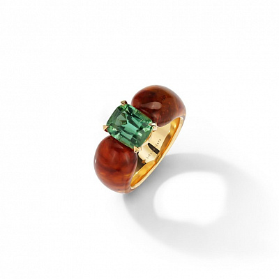 Ring with tourmaline and amber
