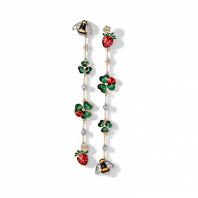 Bumblebee with Wild Strawberries and Clovers earrings