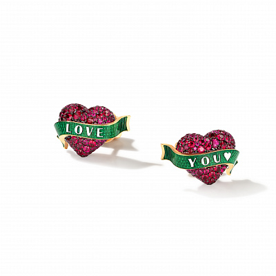 Earrings "LOVE YOU" with rubies