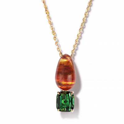 Pendant with amber and tourmaline
